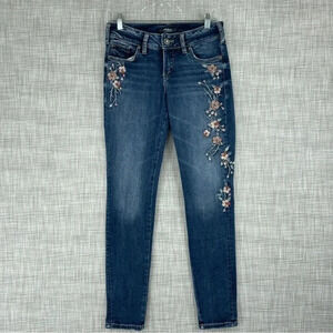 Silver Jeans womens size 26 x 31 Elyse skinny embroidered floral jeans 1101
